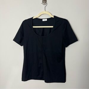 Akris Punto Black Short Sleeve Scoop Neck Cotton Tee Shirt Size 10 868